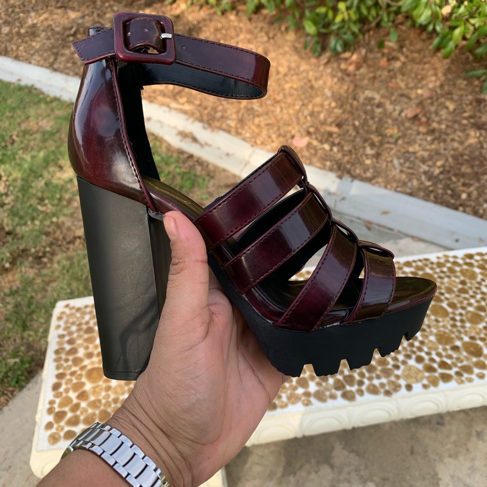 Platform Patent Gladiator Lug Sole Heels